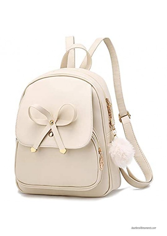 Girls Bowknot Fashion Backpack Cute Leather Backpack Mini Backpack Purse for Women Satchel School Bags Casual Travel Daypacks