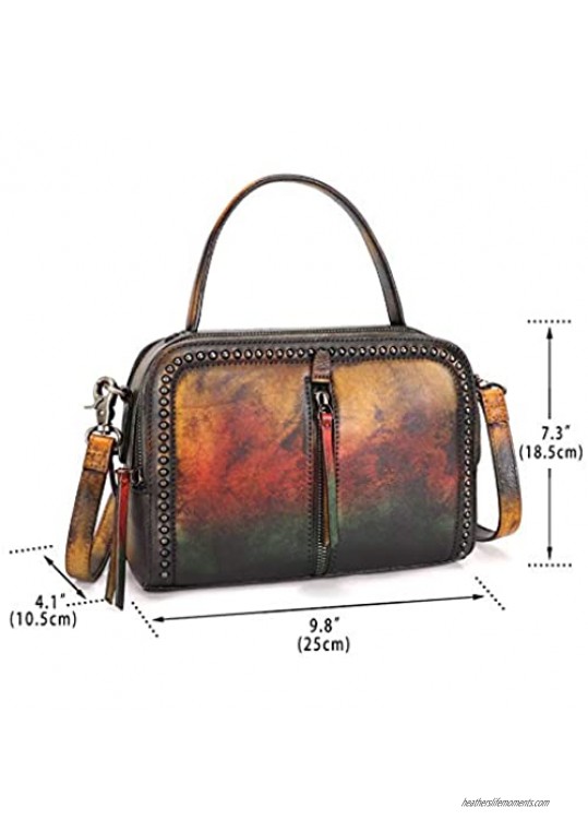IVTG Genuine Leather Crossbody Bag for Women Vintage Handmade Top Handle Handbag Satchel
