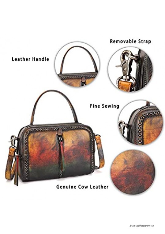 IVTG Genuine Leather Crossbody Bag for Women Vintage Handmade Top Handle Handbag Satchel