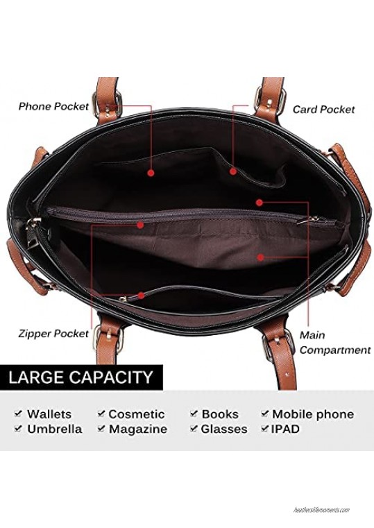 JOSEKO Leather Tote Purses and Handbags for Women Shoulder Bags Top Handle Satchel Crossbody Hobo 3pcs Purse Set
