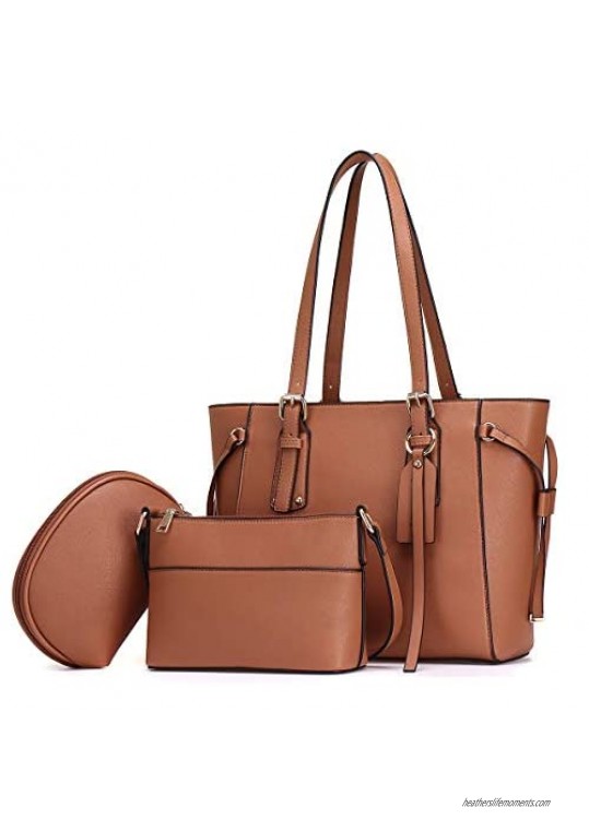 JOSEKO Leather Tote Purses and Handbags for Women  Shoulder Bags Top Handle Satchel Crossbody Hobo 3pcs Purse Set