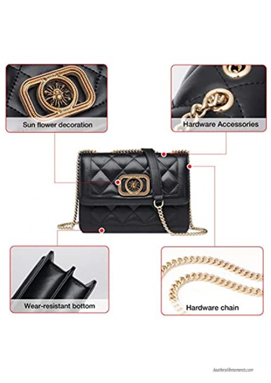 LAORENTOU Cowhide Shoulder Bags for Women Leather Quilted Handbags with Chain Strap Crossbody Bags with Crocodile Skin Purses