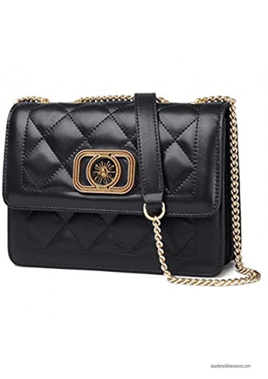 LAORENTOU Cowhide Shoulder Bags for Women Leather Quilted Handbags with Chain Strap Crossbody Bags with Crocodile Skin Purses