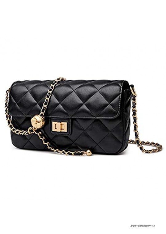 LAORENTOU Quilted Handbags for Women Cowhide Leather Chain Purses Ladies Small Shoulder Crossbody Bags with Chain Strap
