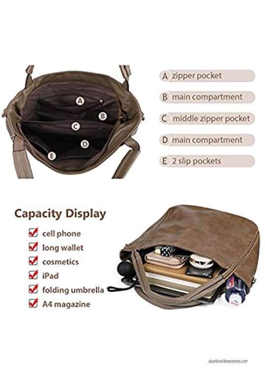 Large Hobo Bags for Women Vegan Leather Shoulder Handbags and Top Handle Crossbody Satchel Purse with Adjustable Strap