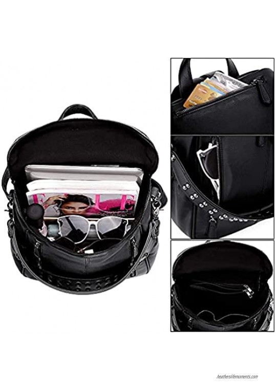 Marggage Women's Fashion Backpack Handbags Purse Studded PU Leather Shoulder Bag Travel Bag with Multiple Pockets