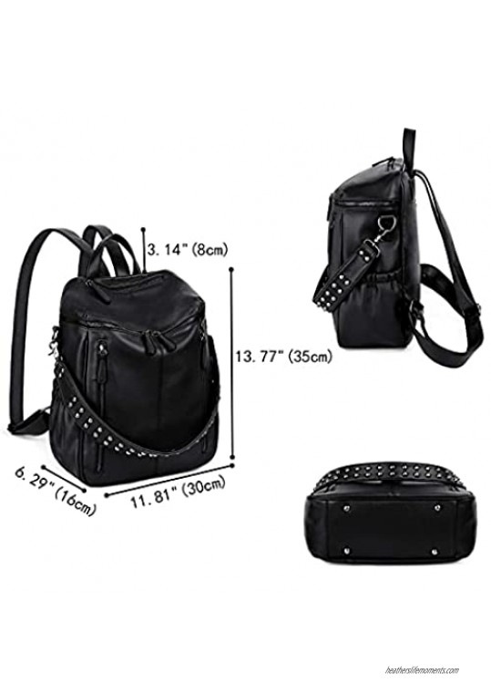 Marggage Women's Fashion Backpack Handbags Purse Studded PU Leather Shoulder Bag Travel Bag with Multiple Pockets