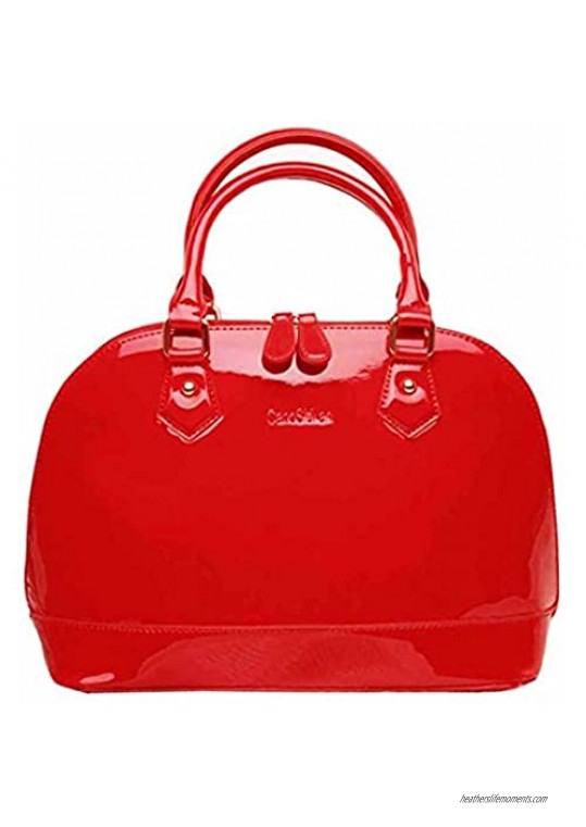 Mily Dome Satchel Handbag Patent Leather Bag Candy Color Jelly Shoulder Bag Tote