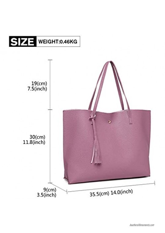 Miss Lulu Women Tote Handbag Soft Faux Leather Purse Top Handle Bag Roomy Capacity Satchel Purses with Tassel Shopping