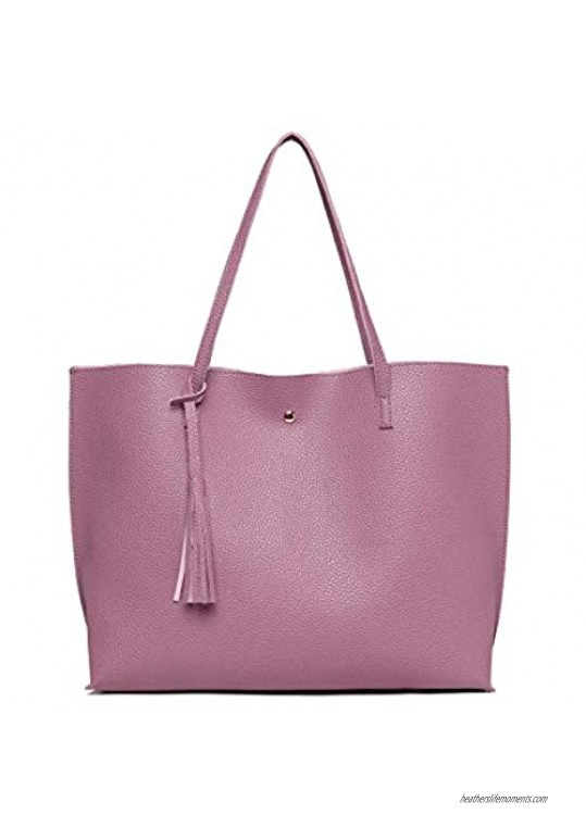 Miss Lulu Women Tote Handbag Soft Faux Leather Purse Top Handle Bag Roomy Capacity Satchel Purses with Tassel Shopping