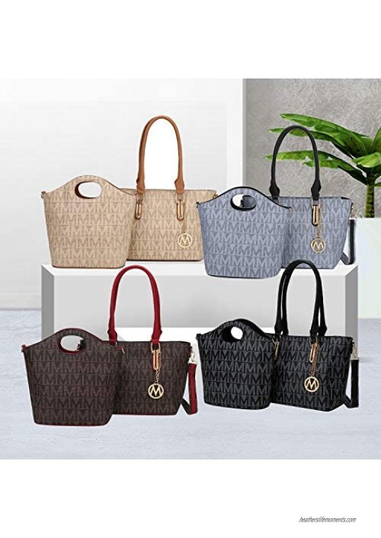 MKF Tote Shoulder Bag Satchel Handbag for Women Set PU Leather Top Handle Purse Gold-Tone Hardware