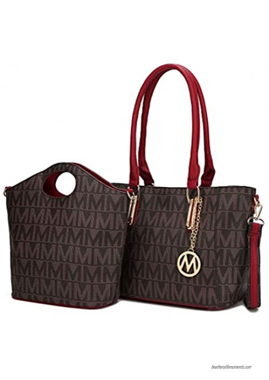 MKF Tote Shoulder Bag Satchel Handbag for Women Set PU Leather Top Handle Purse Gold-Tone Hardware