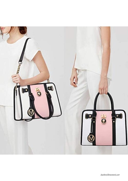 MKP Women Satchel Handbags Purses Two tone Top Handle Tote Shoulder Bags with Matching Wristlet Wallet Set 2pcs