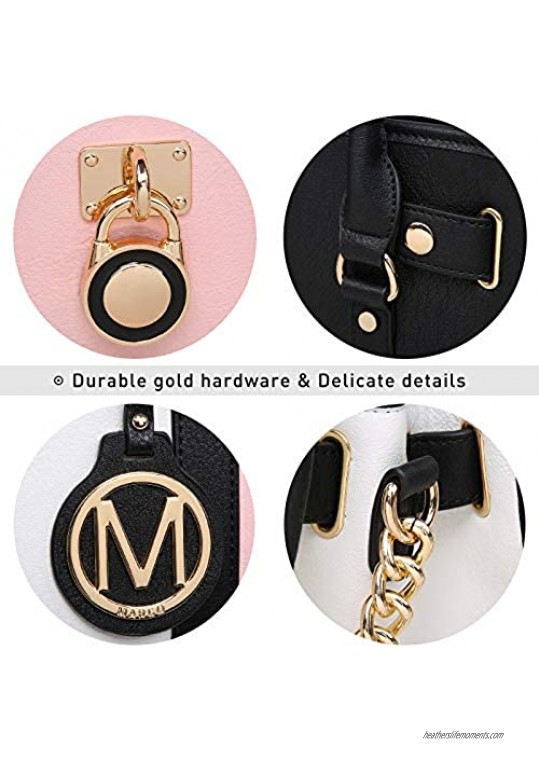 MKP Women Satchel Handbags Purses Two tone Top Handle Tote Shoulder Bags with Matching Wristlet Wallet Set 2pcs