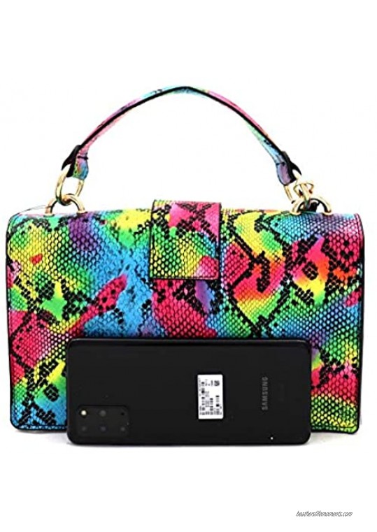Multicolor Snake Print Pouch Clear Chain 2 Way Shoulder Bag Crossbody Stadium