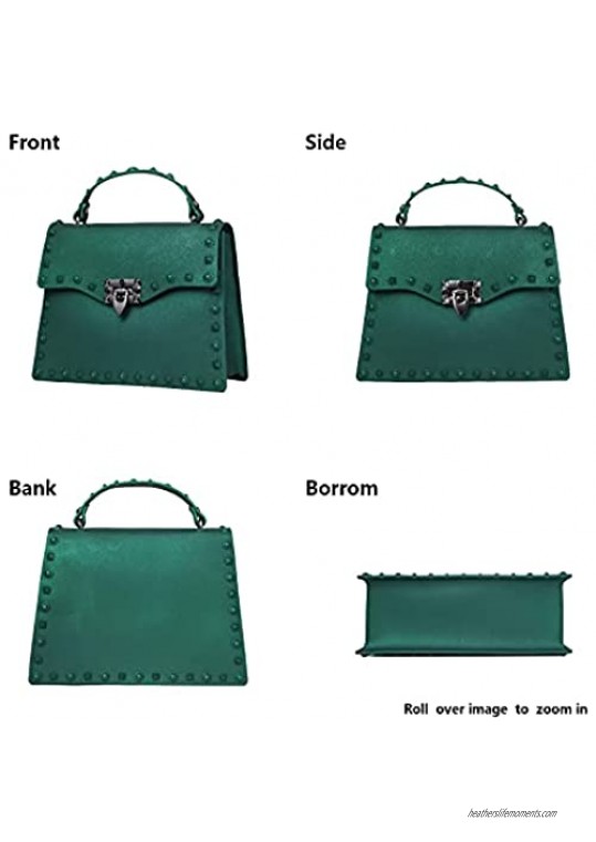 Qiayime Womens Fashion Purses and Handbags Shoulder Bag Ladies Rivet PVC Jelly Purse Designer Satchel Messenger Tote Bag