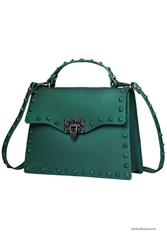 Qiayime Womens Fashion Purses and Handbags Shoulder Bag Ladies Rivet PVC Jelly Purse Designer Satchel Messenger Tote Bag