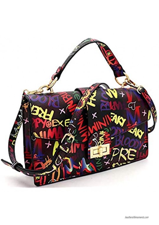 Retro Vintage Neon Multicolor Colorful Graffiti Clutch Tote Purse Crossbody Sling Bag Handbag