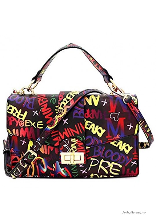 Retro Vintage Neon Multicolor Colorful Graffiti Clutch Tote Purse Crossbody Sling Bag Handbag
