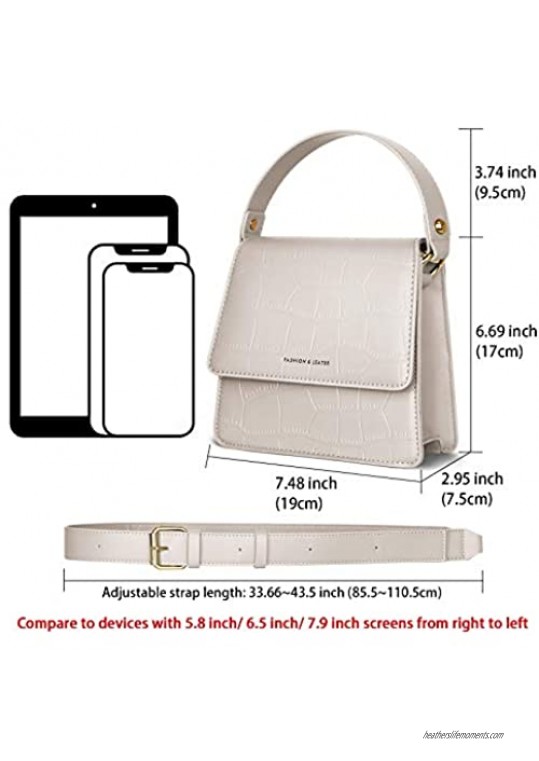 Small Crocodile Top Handle Vegan Leather Crossbody Bag for Women Mini Purse with Long Strap Satchel Shoulder Handbags