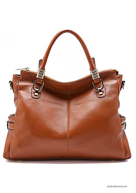 TOMCHAN Women Genuine Leather Satchel Handbags Purse- Fashion Ladies Tote Shoulder Crossbody Bag