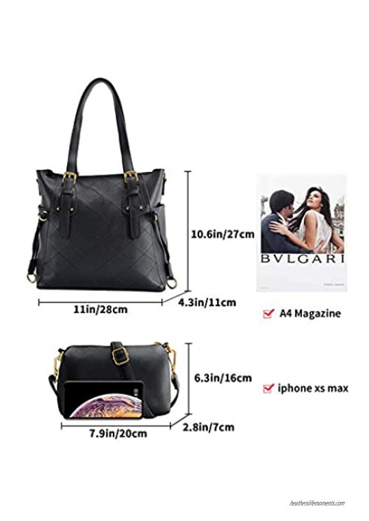 VICUTU Women Shoulder Handbag Satchel Purse Ladies Black Leather Tote Handbag Set 2pcs