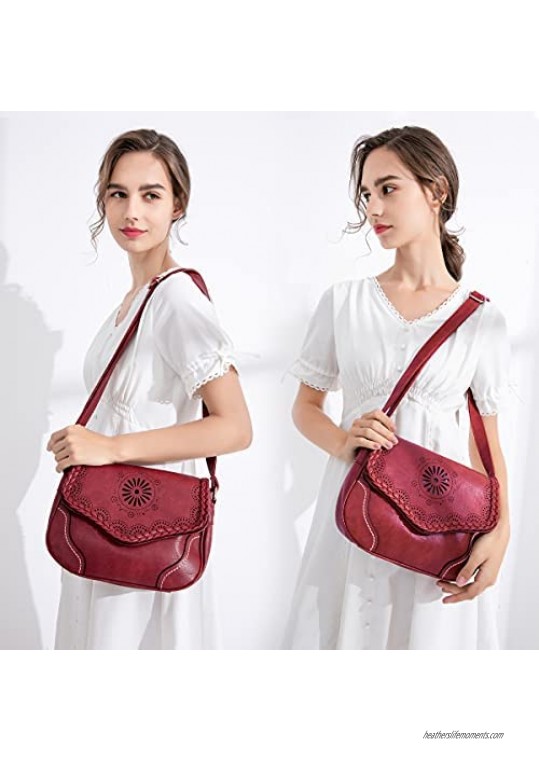 Women Shoulder Bag Vintage Pu Leather Crossbody Bag Hollow Out Ladies Satchel Bag Brown Retro Handbag for Girls