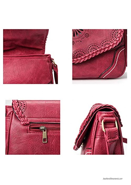 Women Shoulder Bag Vintage Pu Leather Crossbody Bag Hollow Out Ladies Satchel Bag Brown Retro Handbag for Girls