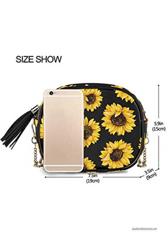 ALAZA Women's Stylish Yellow Sunflower PU Leather Crossbody Bag Shoulder Purse with Tassel