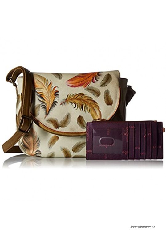 Anuschka Handpainted Leather Flap-Over Convertible Floating Feathers Ivory