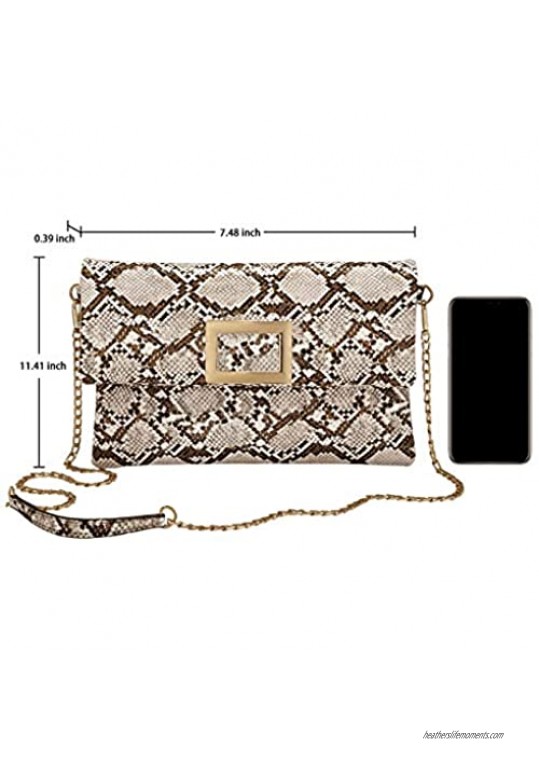 CHIC DIARY Snakeskin Purse for Women Crossbody Clutch Bag Pu Leather Evening Wristlet Handbag with Chain Strap