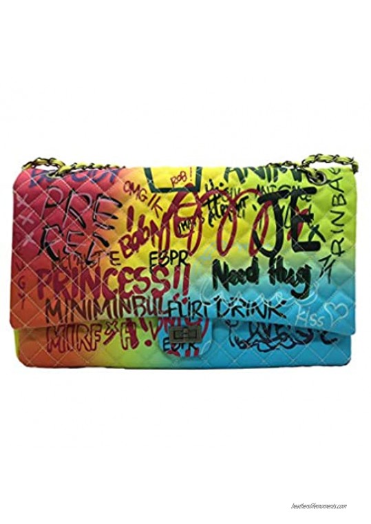 Color Graffiti Printed Shoulder Big Bags Fashion Large Travel Bags Women Luxury Chain Handbags (Large size)