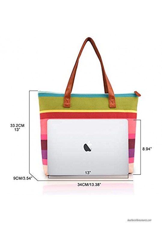 DEMOMENT Canvas Floral Shopping Zip Top Tote Bag GYM Hiking Picnic Travel Beach Pool Shoulder Book Bag