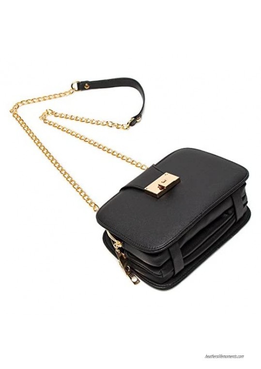 Forestfish Ladies Black PU Leather Shoulder Bag Evening Clutch Purse Crossbody Bag with Metal Chain Strap
