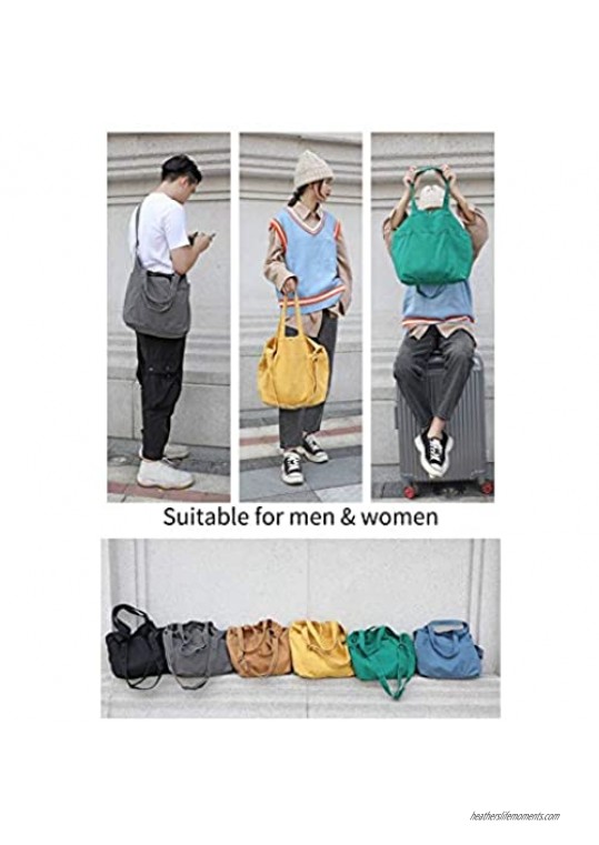 Jeelow Canvas Tote Handbag Shoulder Crossbody Bags Purses With Pockets For Men & Women