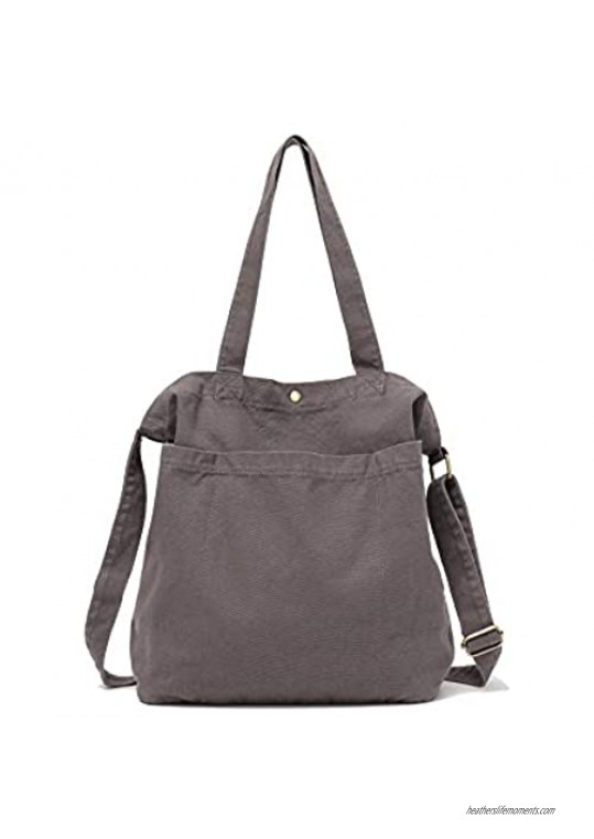Jeelow Canvas Tote Handbag Shoulder Crossbody Bags Purses With Pockets For Men & Women