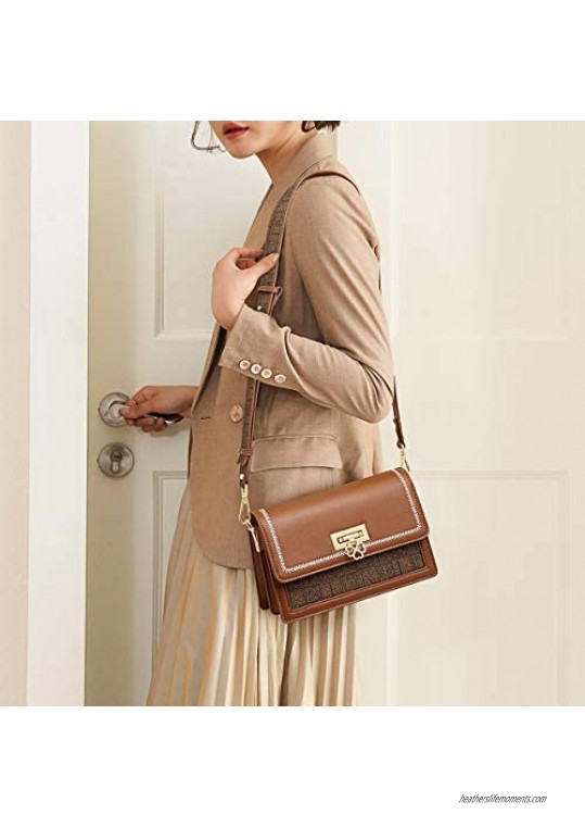 LAORENTOU Cowhide Crossbody Bags for Women Leather Shoulder Bags Ladies Monogram Design Checkered Handbag Purses for Women