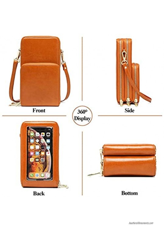 Leather Crossbody Cellphone Purse Touch Screen Bag with RFID Blocking Wallet Shoulder Bag with 2 Shoulder Straps for Women