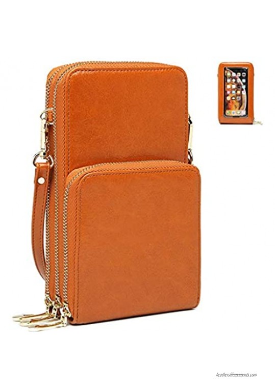 Leather Crossbody Cellphone Purse Touch Screen Bag with RFID Blocking Wallet Shoulder Bag with 2 Shoulder Straps for Women