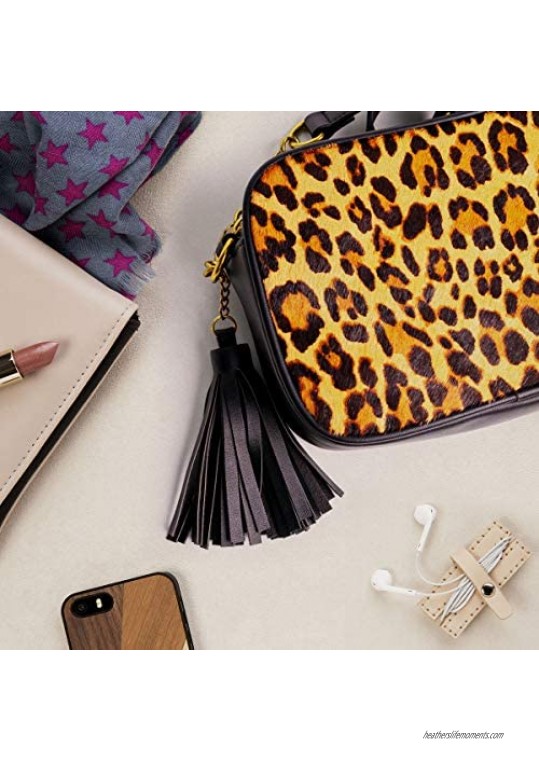Leopard print Crossbody Bag Tassel Adjustable Strap womens Leather Messenger Shoulder cheetah purse