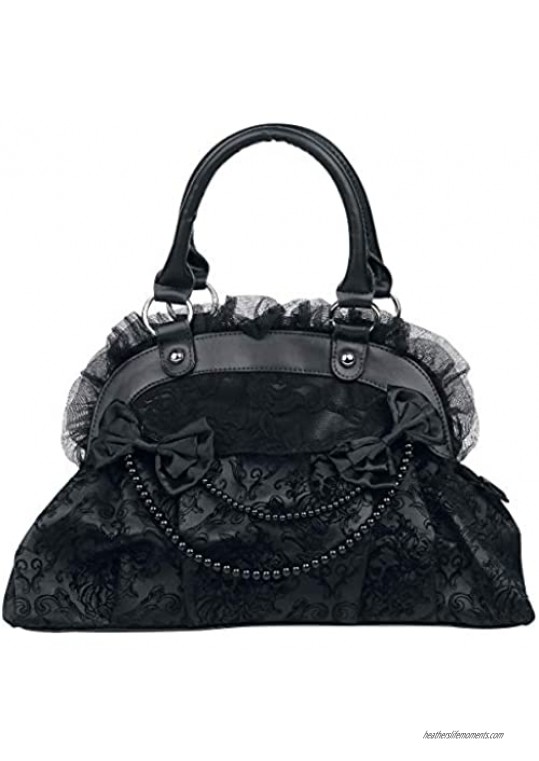 Lost Queen Reinvention Victorian Gothic Handbag Flocked Skulls with Bows and Lace Bag Purse