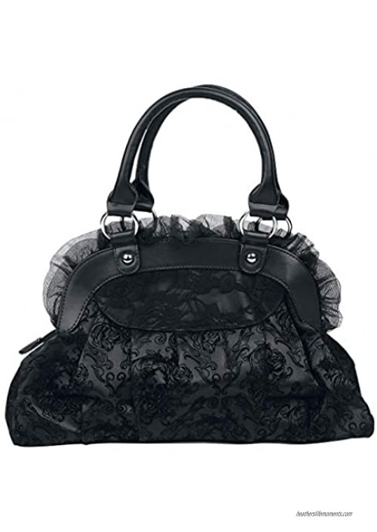 Lost Queen Reinvention Victorian Gothic Handbag Flocked Skulls with Bows and Lace Bag Purse