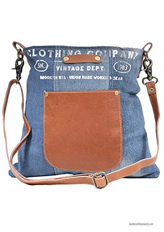 Myra Bag Brooklyn Denim Upcycled Canvas Cotton & Leather Shoulder Bag S-1612