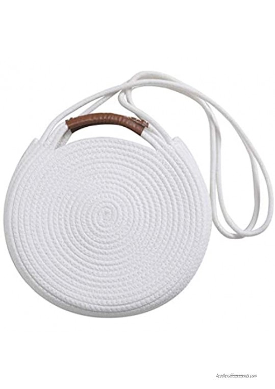 Round Cotton Rope Shoulder Bag with Leather Top Handles and Shoulder Strap  Handmade Natural Material Handbag  Ultra Soft