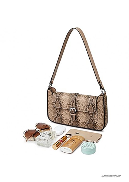 S-ZONE Leather Shoulder Clutch Tote Bag for Women Chic Pouch with Snakeskin Pattern