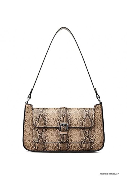 S-ZONE Leather Shoulder Clutch Tote Bag for Women Chic Pouch with Snakeskin Pattern