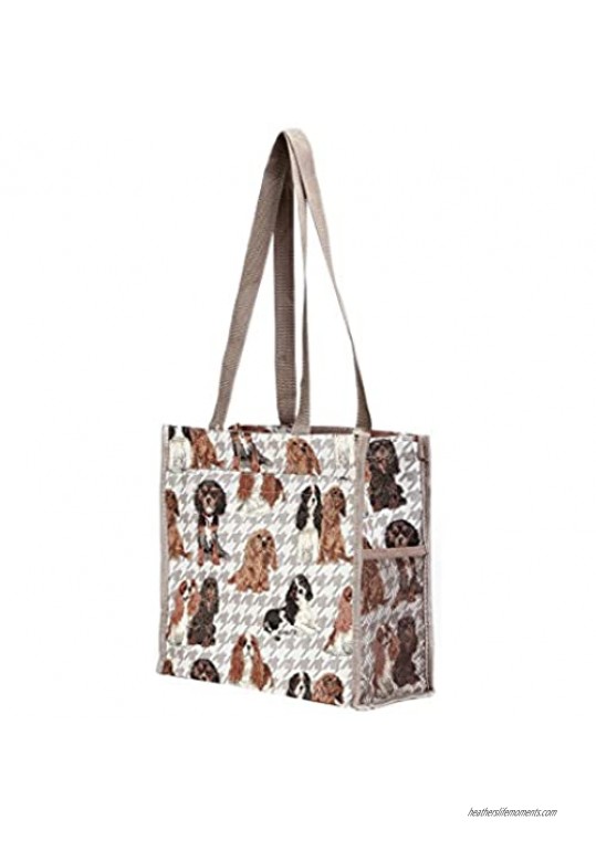 Signare Tapestry Shoulder Bag Shopping Bag for Women with Cavalier King Charles Spaniel Dog Design (SHOP-KGCS)
