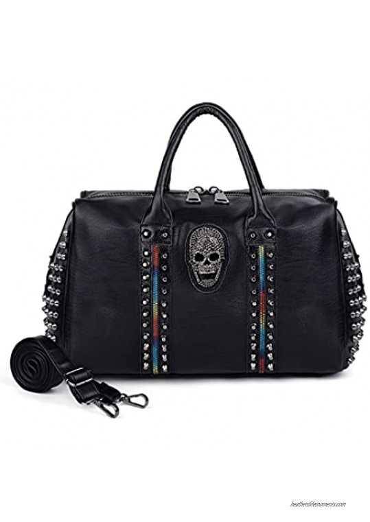 UTO Women Skull Tote Bag Rivet Studded Colorful Zip Handbag PU Leather Purse Shoulder Bags A 512