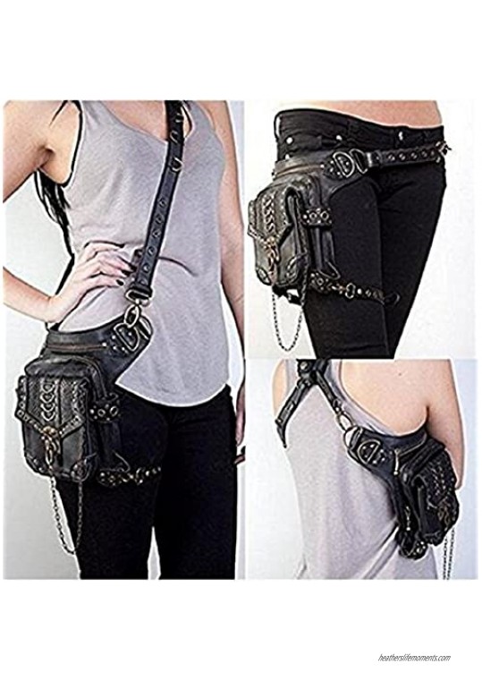 Wendin Rock Leather & Vintage Gothic Retro Steampunk Handbag Victorian Style Shoulder Waist Bag Black