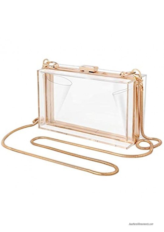 WJCD Women Clear Purse Acrylic Clear Clutch Bag  Shoulder Handbag With Removable Gold Chain Strap